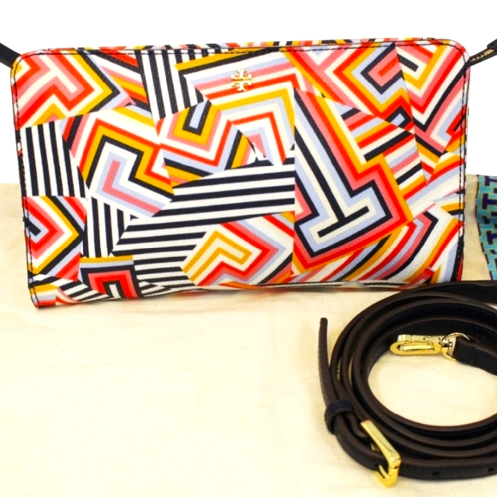 TORY BURCH Kerrington Wallet Crossbody Clutch Cut Out T Print Multicolor…